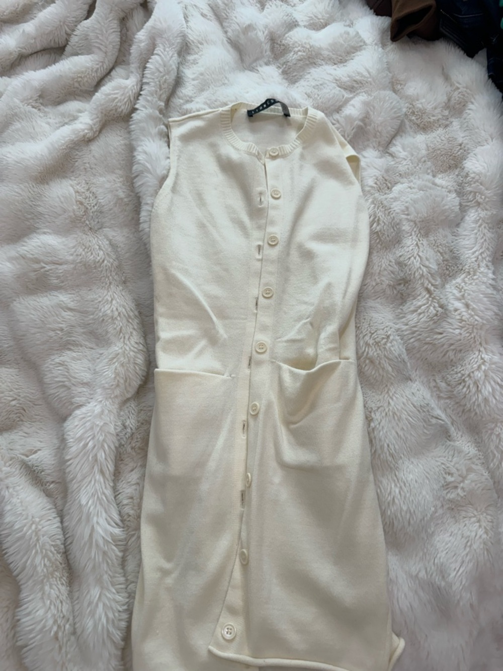 Lioness Cream Button-Front Sleeveless Knit Dress
